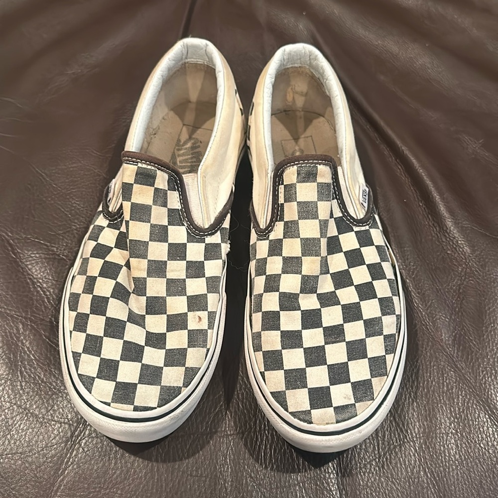 platform checkerboard slip-on vans